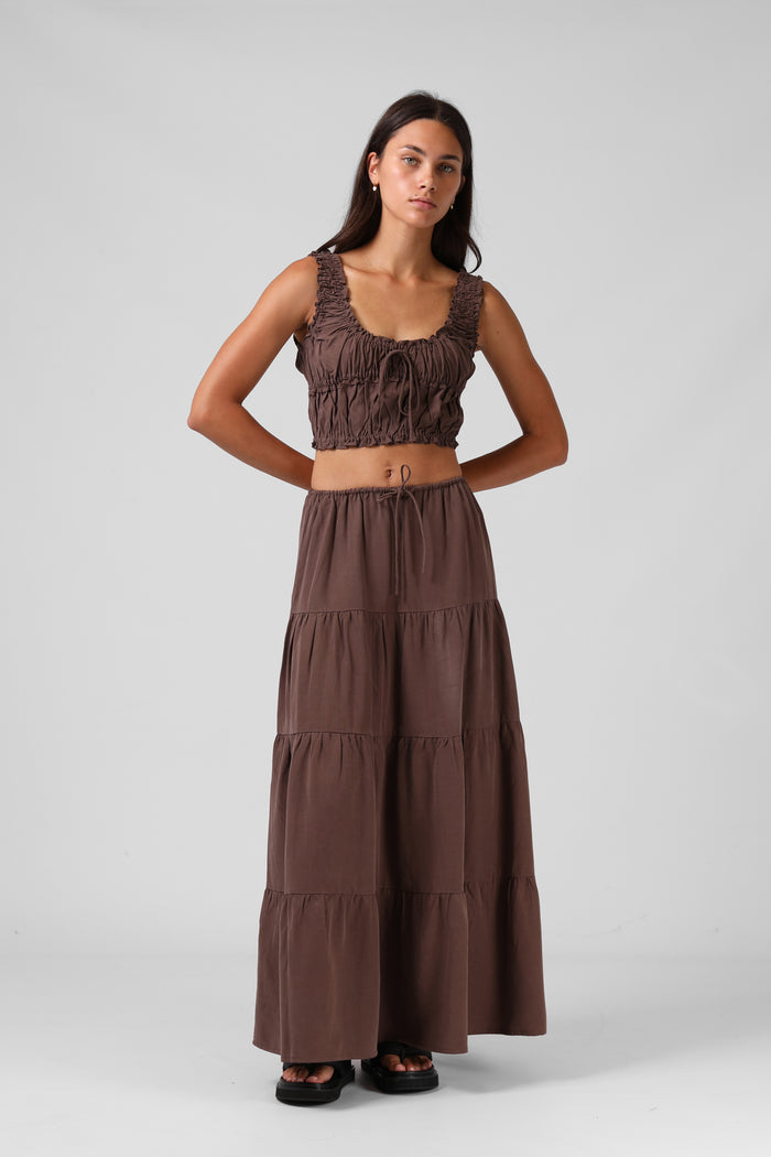 Shirred Crop Top - Chocolate