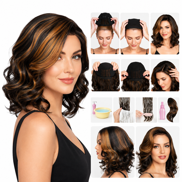 Black brown wig with refined short curls, natural-looking depth, and easy everyday volume for confident women’s styling daily