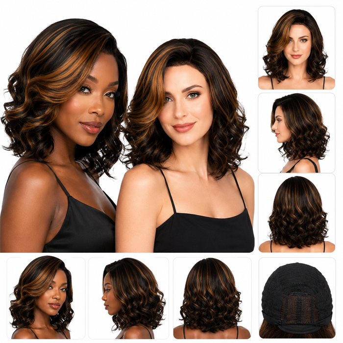 Mid part curly wig with controlled volume, soft curl definition, and lightweight comfort for casual or polished outfits today