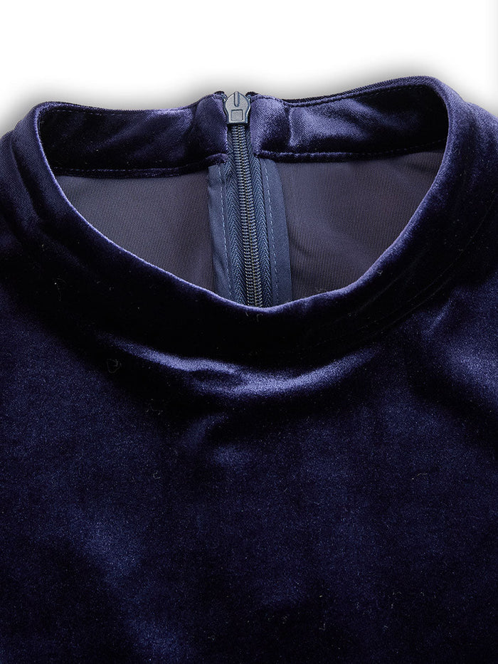 Sibella - Navy Long-Sleeve Midi Dress