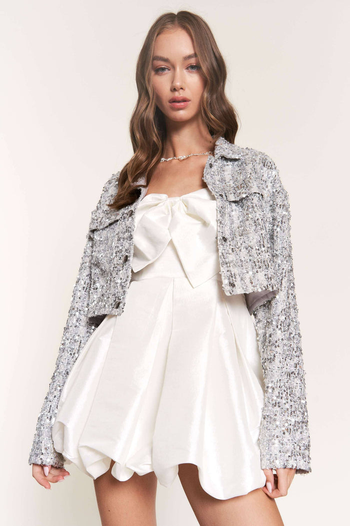 Style the Silver Sequin Crop Jacket exclusively at Born To Glam