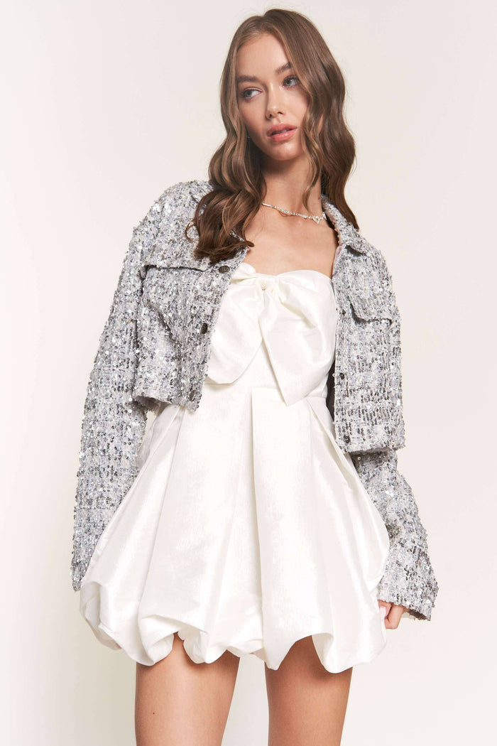 Style the Silver Sequin Crop Jacket exclusively at Born To Glam