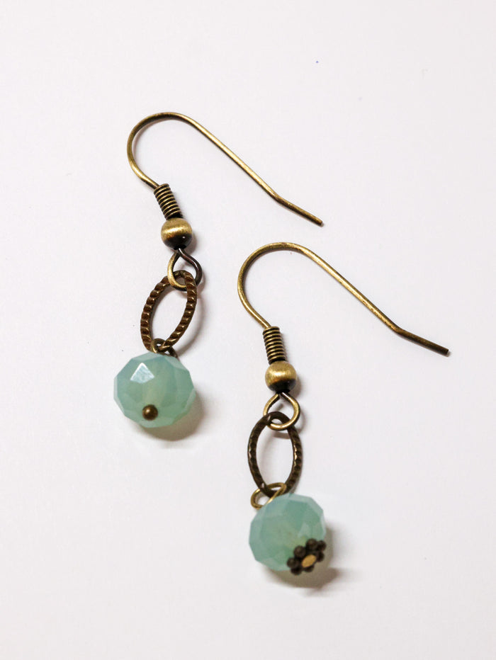 simple color drop earrings aqua with brass