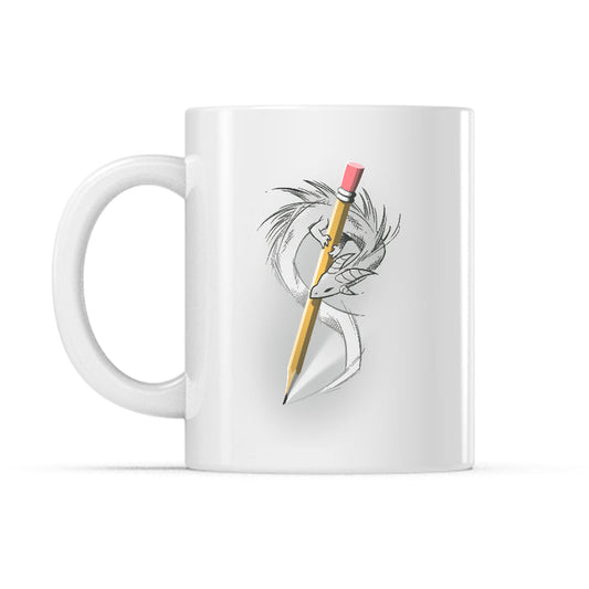 Ceramic Mug_TeeTurtle Sketchbook Dragon white mug featuring a dragon drawing itself with a pencil.