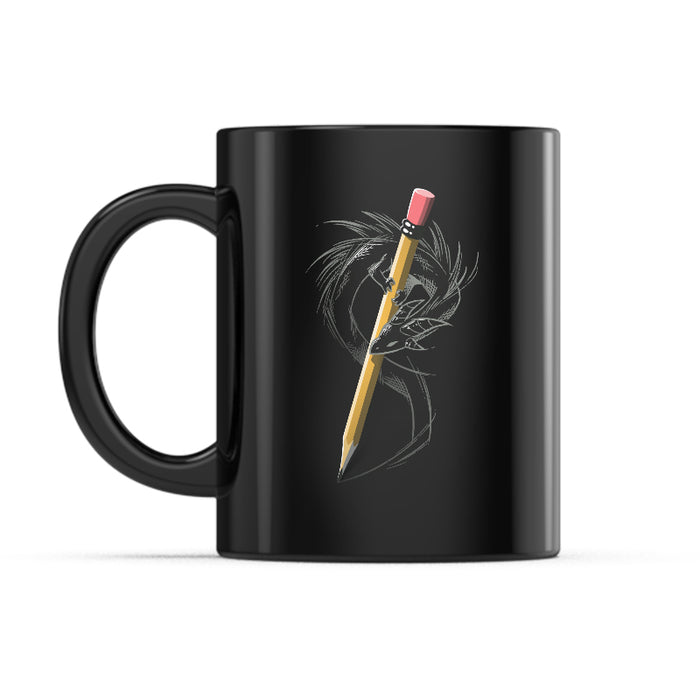 Ceramic Mug_TeeTurtle Sketchbook Dragon black mug featuring a dragon drawing itself with a pencil.