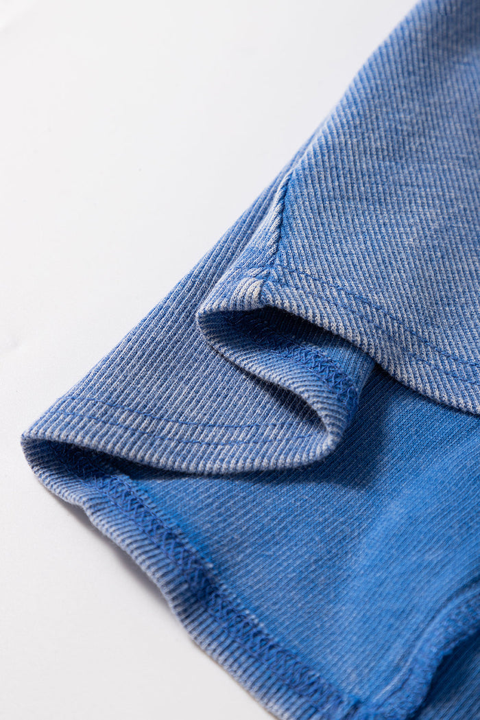 Sky Blue Mineral Wash Ribbed Notch Neck Tank Top - Tops/Tank Tops