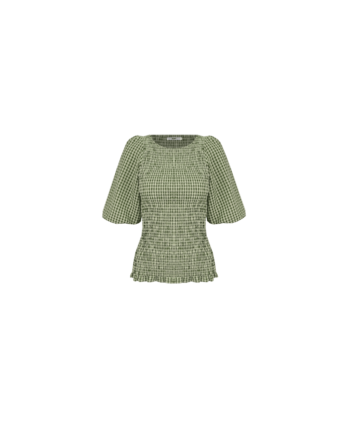 SKY PUFF SLEEVE TOP FOREST GINGHAM