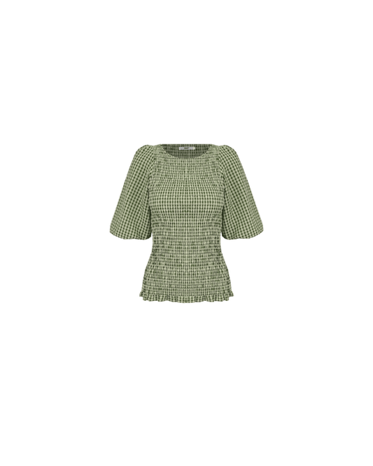 SKY PUFF SLEEVE TOP FOREST GINGHAM