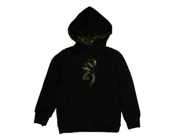 Small 6-8 BLACK /Camo BROWNING Boys Youth BUCKMARK HOODIE Sweatshirt Pullover