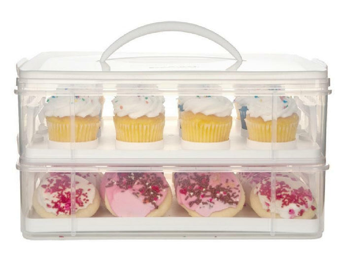 SNAPWARE Snap 'N Stack 2 LAYER CUPCAKE & COOKIE CARRIER *Plastic Holds 24 CAKES