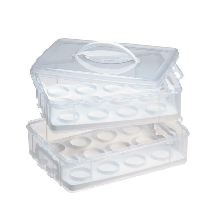 SNAPWARE Snap 'N Stack 2 LAYER CUPCAKE & COOKIE CARRIER *Plastic Holds 24 CAKES