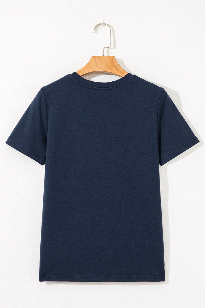 Solid Colour Toothpick Stripe Round Neck T Shirt - Tops/Tops & Tees
