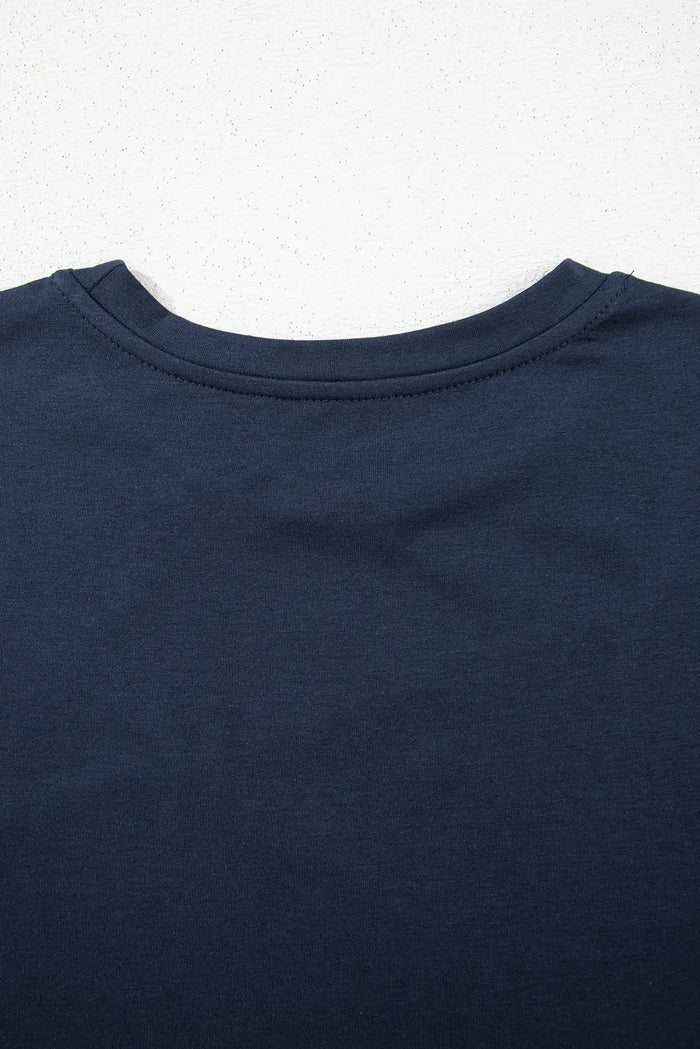 Solid Colour Toothpick Stripe Round Neck T Shirt - Tops/Tops & Tees