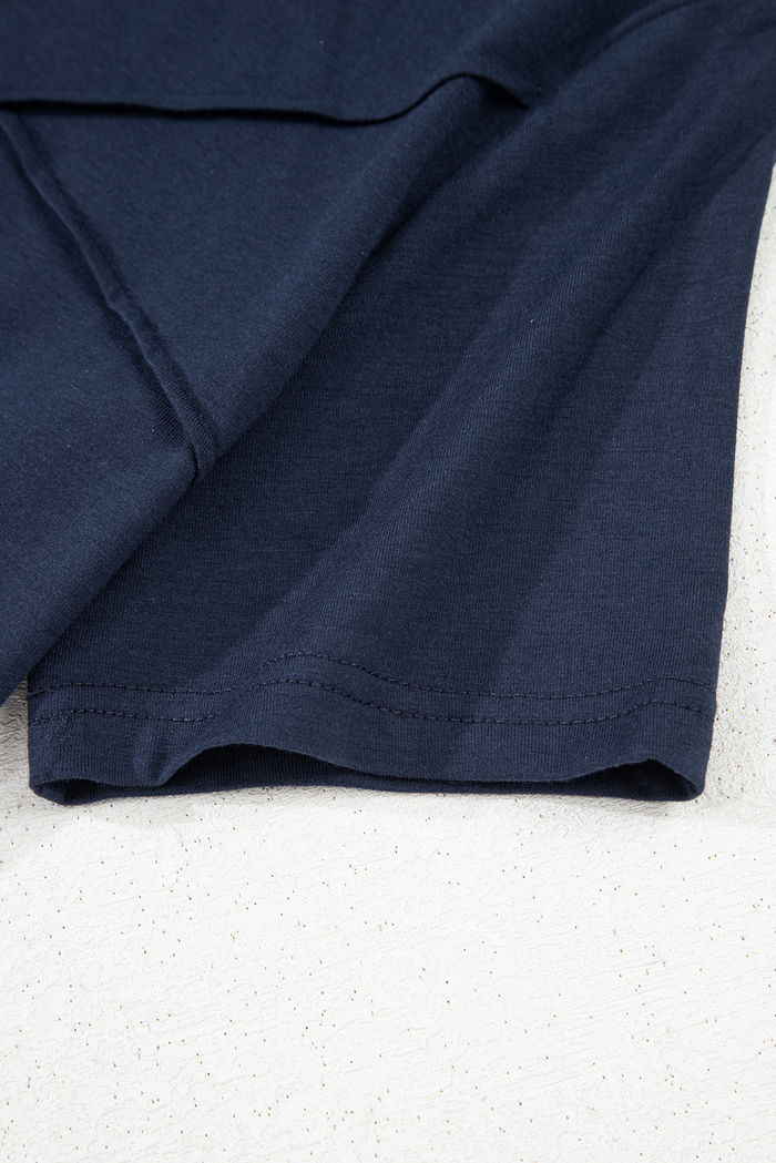 Solid Colour Toothpick Stripe Round Neck T Shirt - Tops/Tops & Tees