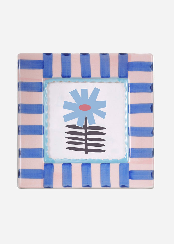 Square Ceramic Photo Frame - Blue Stripe
