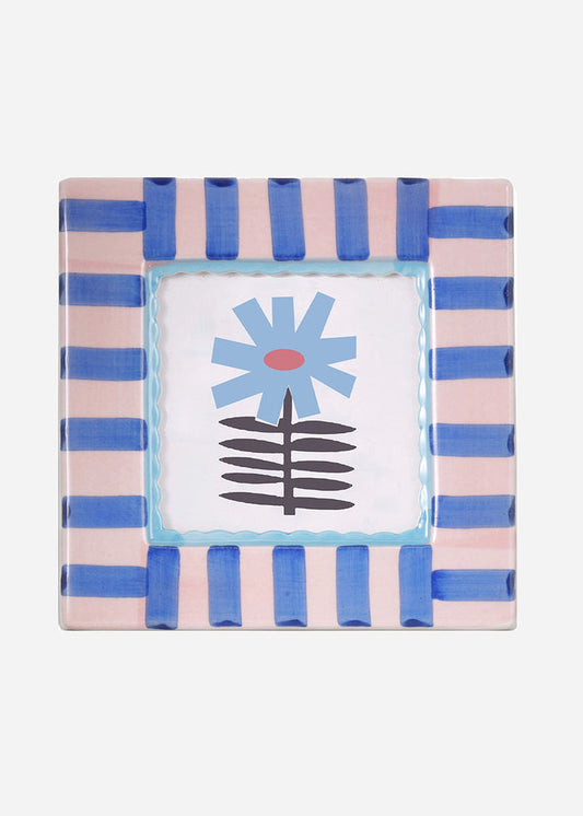 Square Ceramic Photo Frame - Blue Stripe