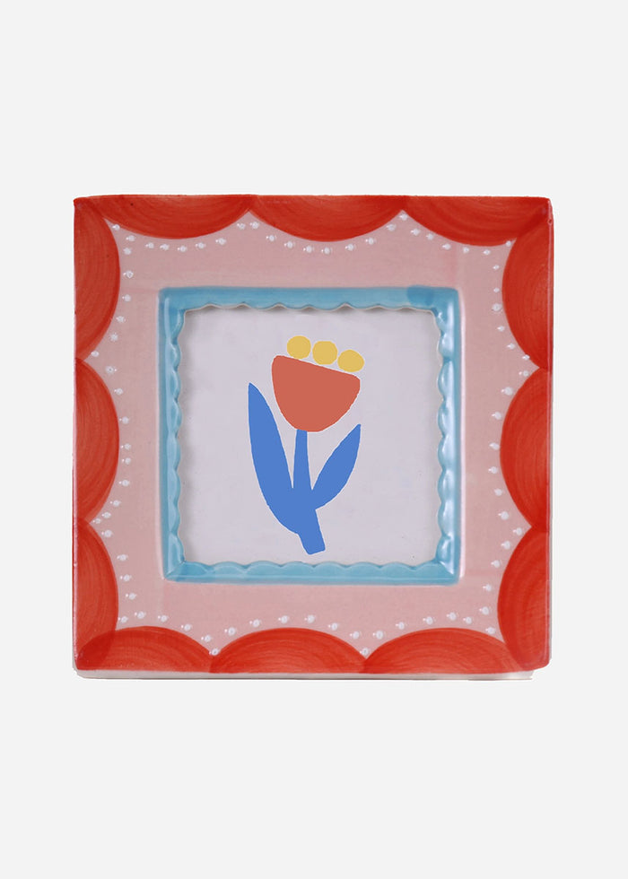 Square Ceramic Photo Frame - Red Scallop