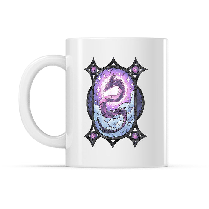 Ceramic Mug_TeeTurtle Stained Glass Dragon white mug featuring a dragon made out of stained glass.