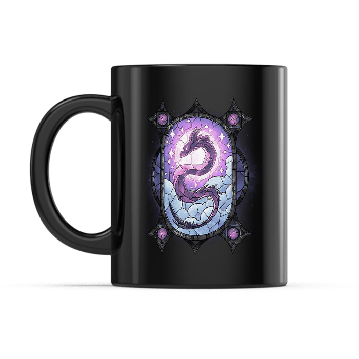 Ceramic Mug_TeeTurtle Stained Glass Dragon black mug featuring a dragon made out of stained glass.