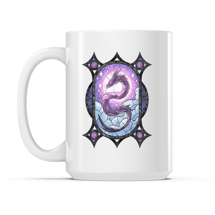 Ceramic Mug_TeeTurtle Stained Glass Dragon white mug featuring a dragon made out of stained glass.