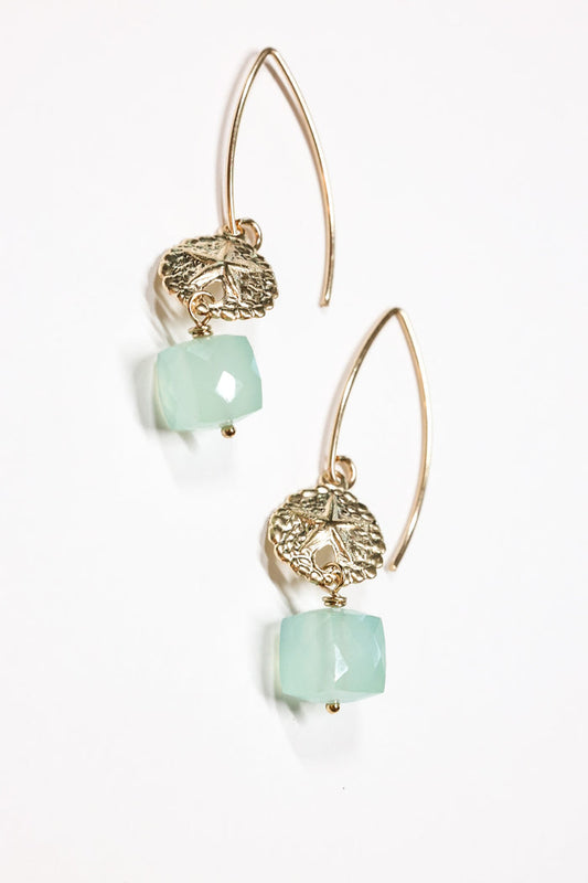 Starfish peruvian chalcedony earring gold filled on flat lay