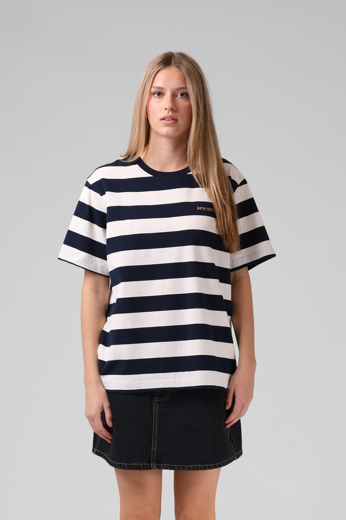 Stripe OS Tee - Navy/White Stripe