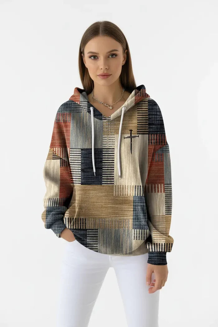 Stylish casual women's plaid hoodie regular sleeve straight cut modern styling