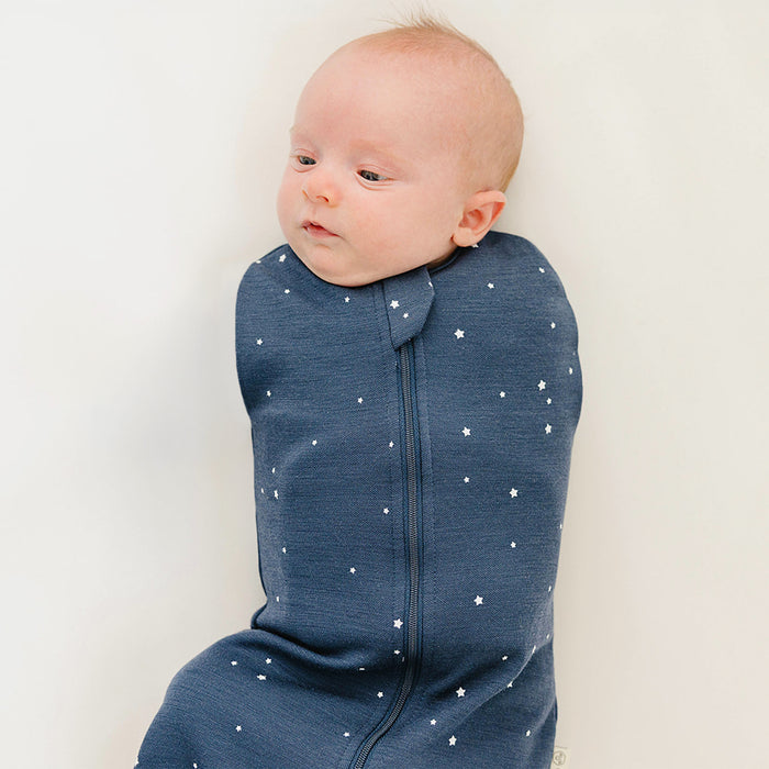 Swaddle Bag, Merino Wool, Newborn to 3 Months, Star Indigo