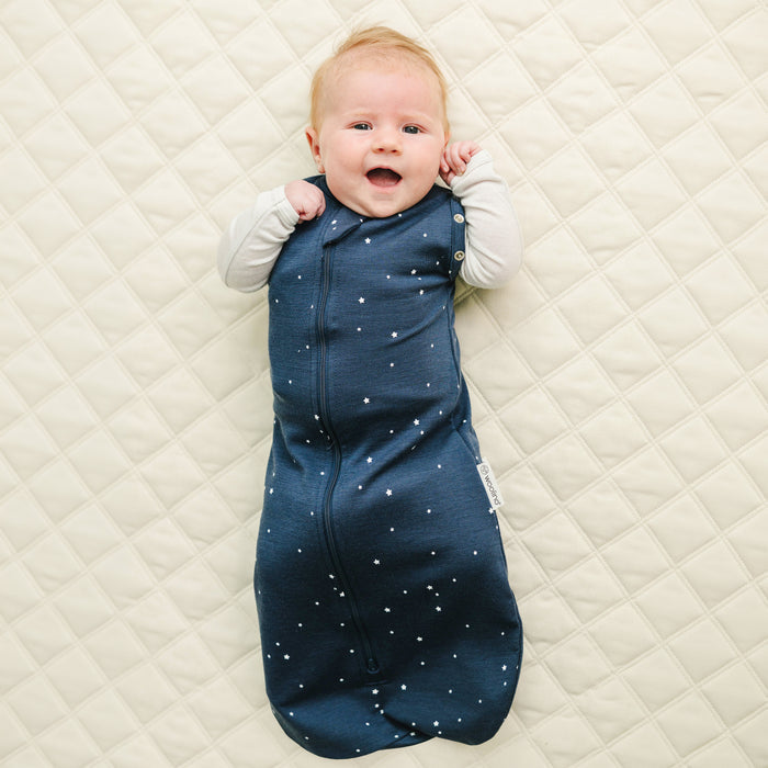 Swaddle Bag, Merino Wool, Newborn to 3 Months, Star Indigo