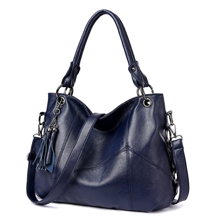 Adjustable strap three ways shoulder crossbody handheld tassel bucket bag