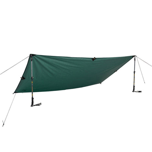 Terra Nova Adventure Tarp 1 set-up with two trekking poles and the guy ropes