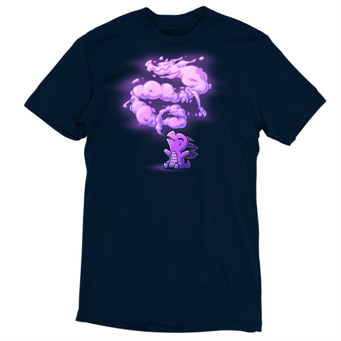 Premium Cotton T-shirt_TeeTurtle navy The Dragon Within Premium Cotton T-shirt featuring a purple baby dragon exhaling smoke that twists above them in the shape of a powerful adult dragon.