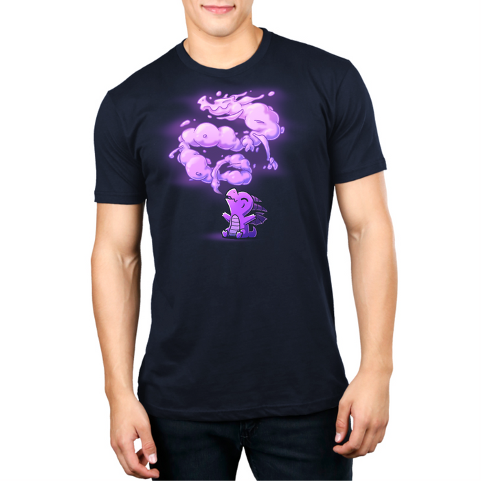 Premium Cotton T-shirt_TeeTurtle navy The Dragon Within Premium Cotton T-shirt featuring a purple baby dragon exhaling smoke that twists above them in the shape of a powerful adult dragon.