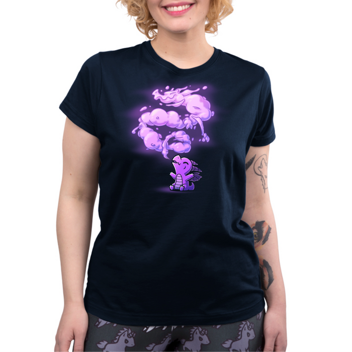 Premium Cotton T-shirt_TeeTurtle navy The Dragon Within Premium Cotton T-shirt featuring a purple baby dragon exhaling smoke that twists above them in the shape of a powerful adult dragon.
