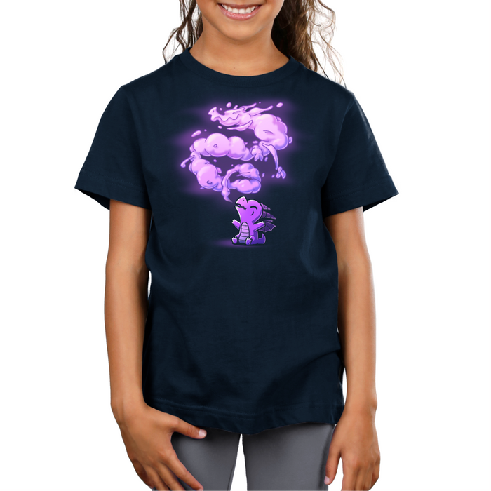 Premium Cotton T-shirt_TeeTurtle navy The Dragon Within Premium Cotton T-shirt featuring a purple baby dragon exhaling smoke that twists above them in the shape of a powerful adult dragon.