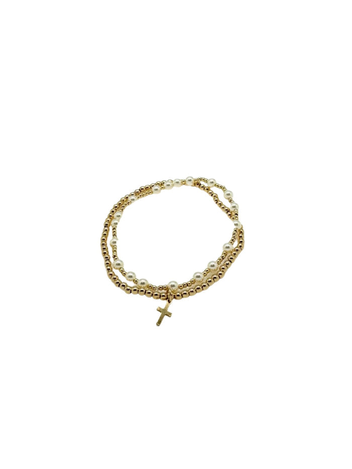 Theresa Tiny Cross Duo Bracelet in Gold