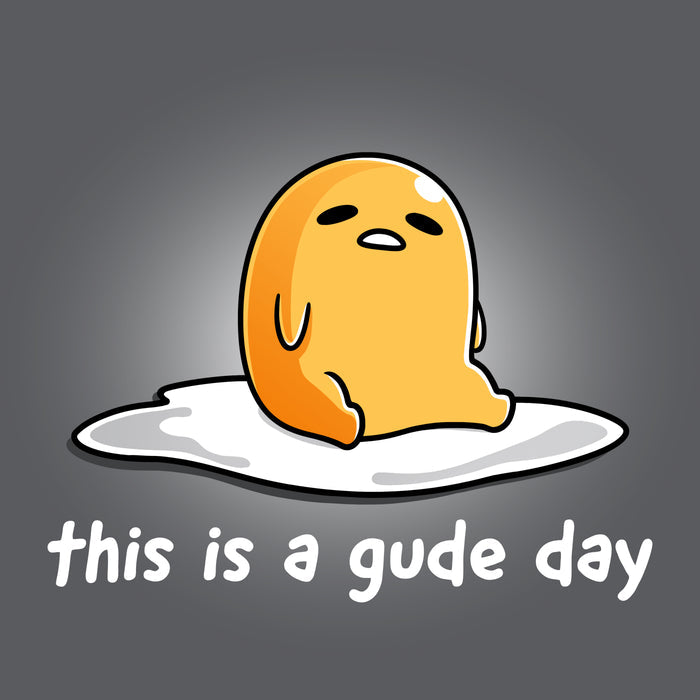 Premium Cotton T-shirt_TeeTurtle charcoal gray This is a Gude Day apparel featuring Gudetama with a tired expression sitting up in the middle of an egg white.