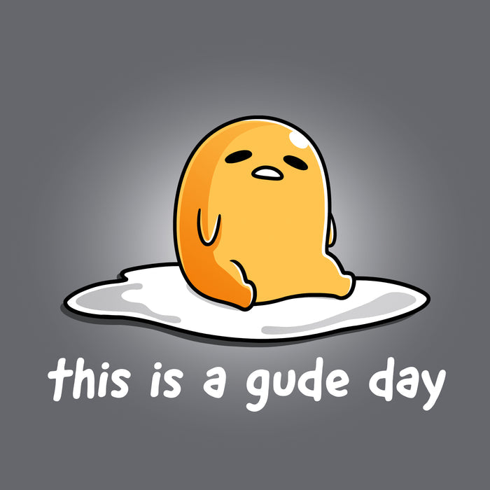 Classic Cotton T-shirt_TeeTurtle charcoal gray This is a Gude Day apparel featuring Gudetama with a tired expression sitting up in the middle of an egg white.