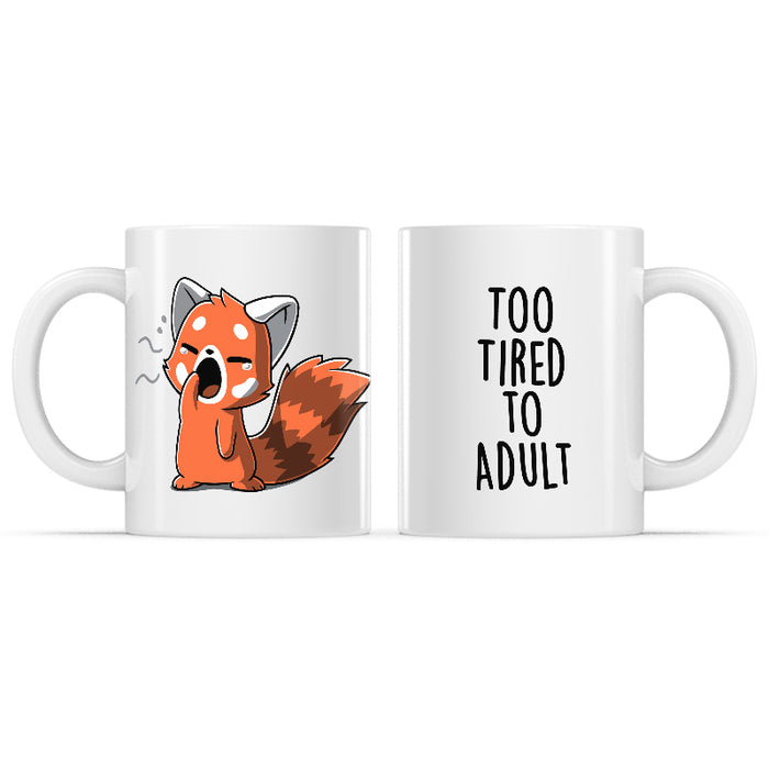 Ceramic Mug_TeeTurtle Too Tired To Adult white mug featuring a yawning red panda.
