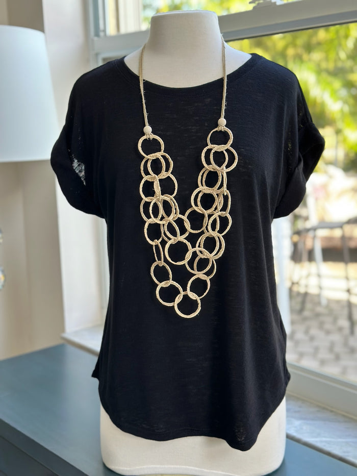 Trina top in black styled on mannequin
