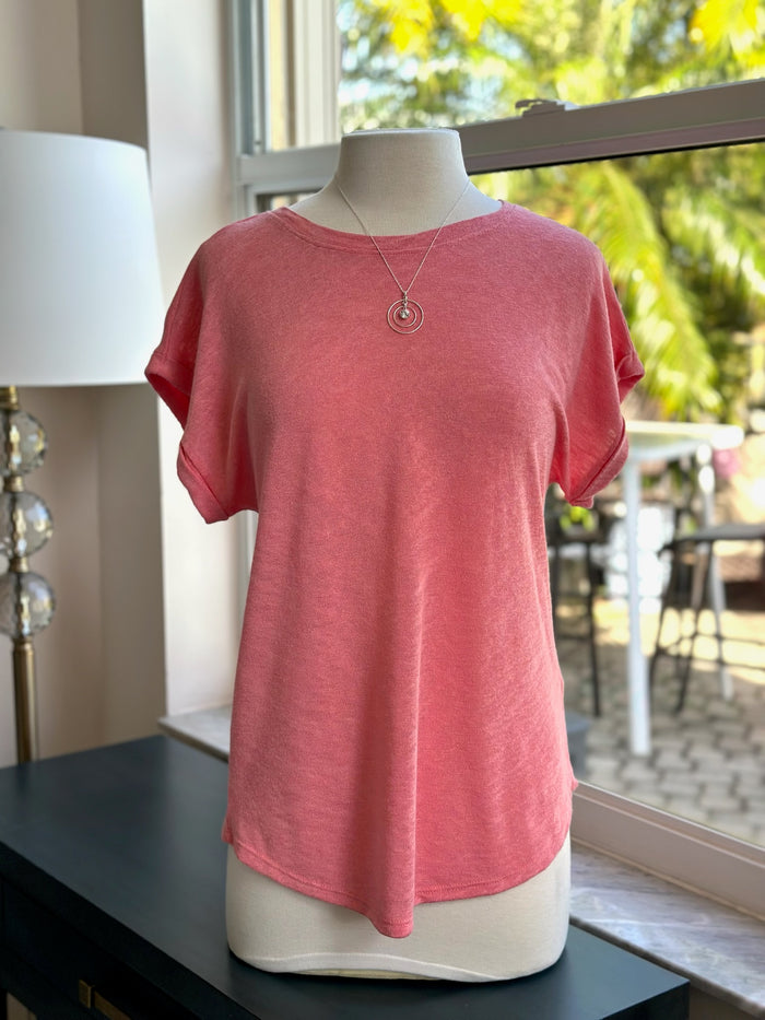 Trina top in coral styled on mannequin