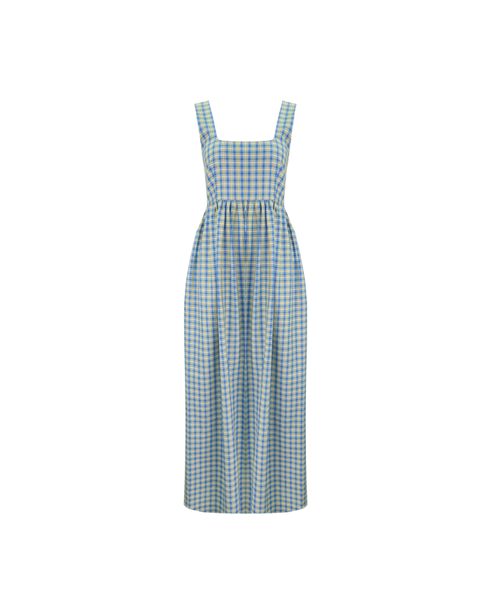 TULIP MAXI DRESS BLUE YELLOW CHECK