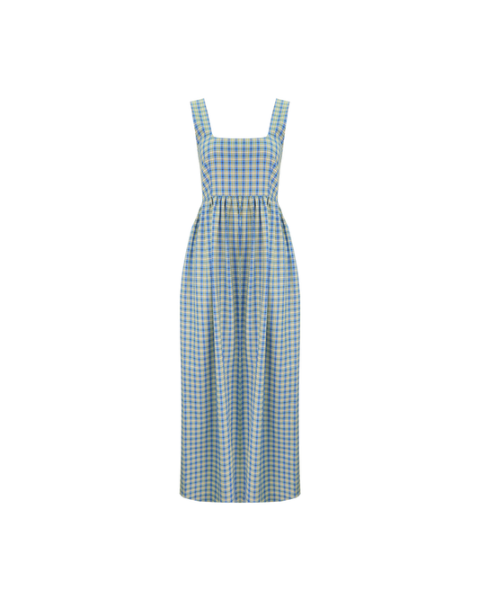 TULIP MAXI DRESS BLUE YELLOW CHECK