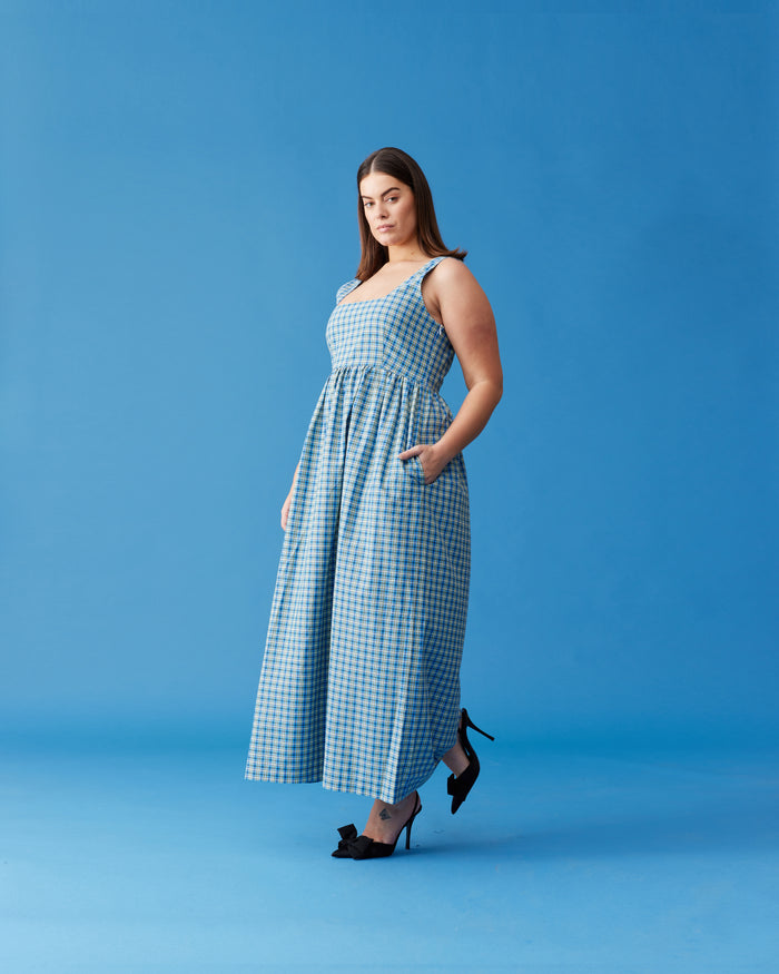 TULIP MAXI DRESS BLUE YELLOW CHECK