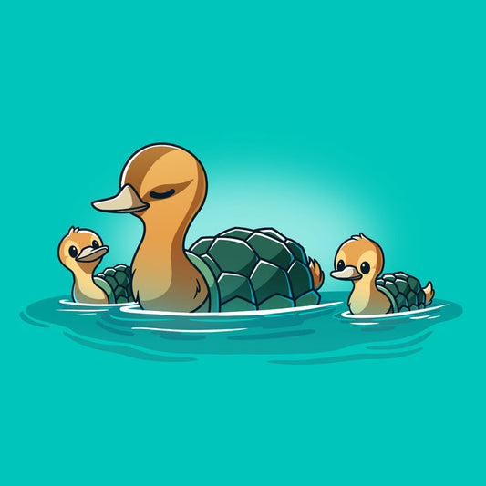 Premium Cotton T-shirt_TeeTurtle Caribbean blue Turtle Ducks apparel featuring a family of swimming turtle ducks.