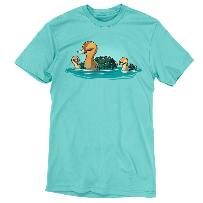 Premium Cotton T-shirt_TeeTurtle Caribbean blue Turtle Ducks apparel featuring a family of swimming turtle ducks.