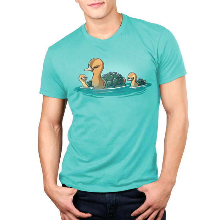 Premium Cotton T-shirt_TeeTurtle Caribbean blue Turtle Ducks apparel featuring a family of swimming turtle ducks.
