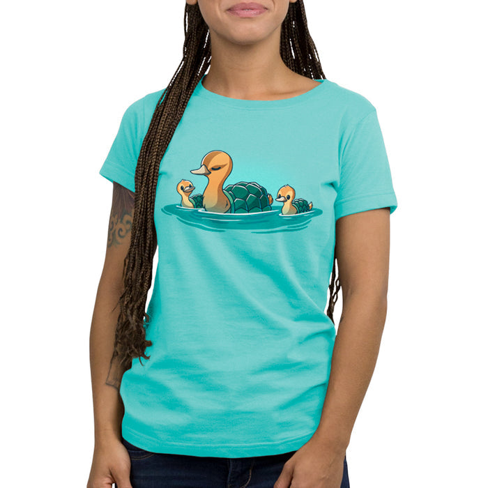Premium Cotton T-shirt_TeeTurtle Caribbean blue Turtle Ducks apparel featuring a family of swimming turtle ducks.
