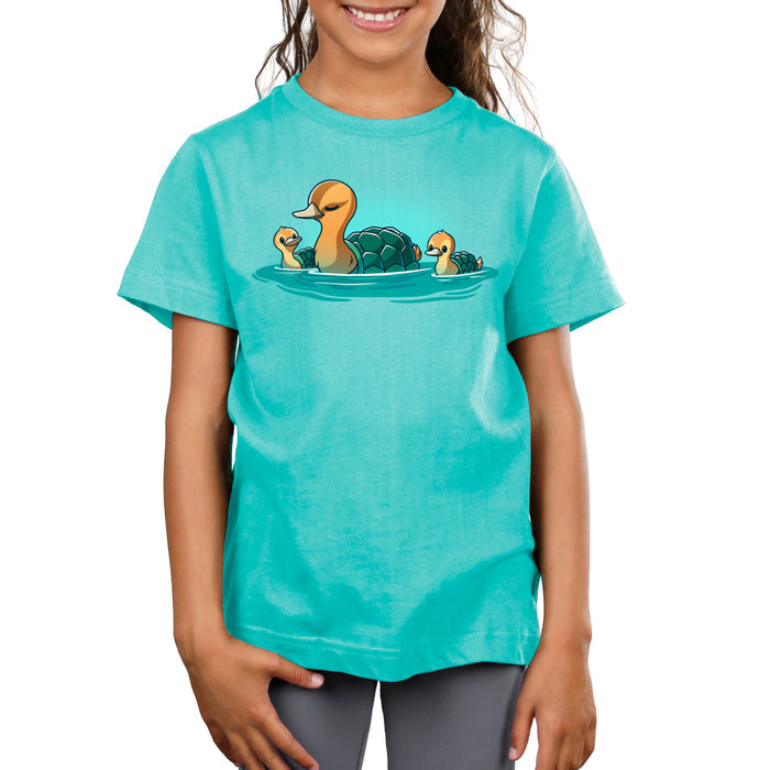 Premium Cotton T-shirt_TeeTurtle Caribbean blue Turtle Ducks apparel featuring a family of swimming turtle ducks.