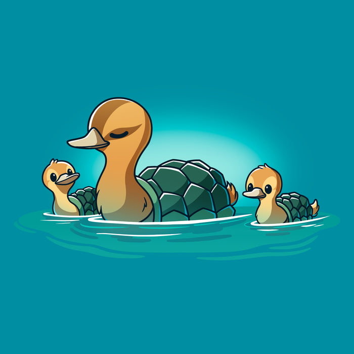 Classic Cotton T-shirt_TeeTurtle tropical blue Turtle Ducks apparel featuring a family of swimming turtle ducks.